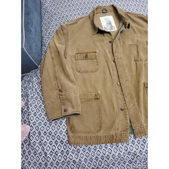 Vintage Levis X Dockers Coat Men's XL Denim Tick Jacket Mid Length Barn - Picture 12 of 16